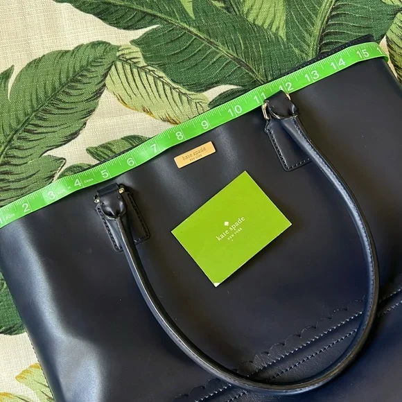 Kate Spade • Navy Scallop Leather Tote w/ Bow Interior - Picture 10 of 12